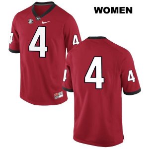 Women's Georgia Bulldogs NCAA #4 Mecole Hardman Nike Stitched Red Authentic No Name College Football Jersey QLY3554MD